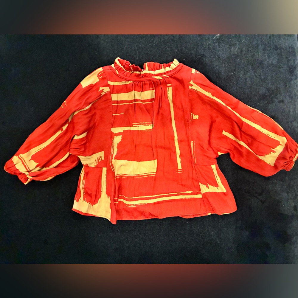 Banana Republic Baby Red and Tan Abstract Blouse